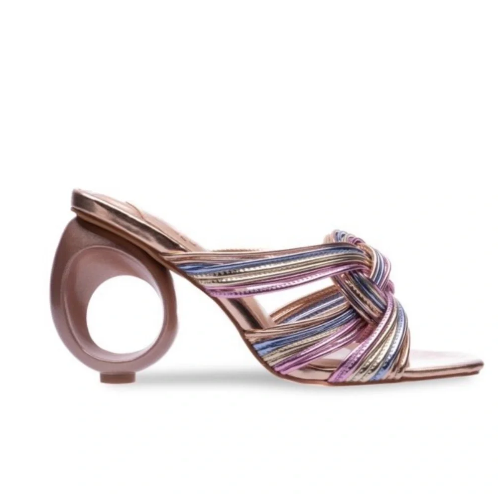 NINETY UNION Knotted STRAPPY SANDALS ON A ARCHITECTURAL HEEL IN PASTEL MULTI - Picture 4 of 17